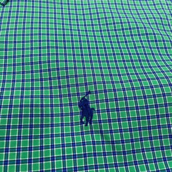 Ralph Lauren Polo Classic Fit Green & Blue Long-sleeve Button Down Mens  15.5 - Picture 2 of 9